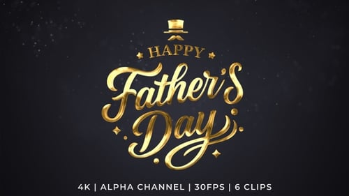 Golden Liquid Happy Father's Day Title with Top Hat