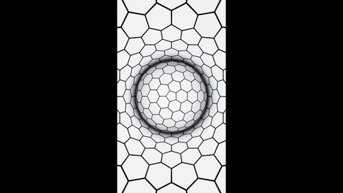 Vídeo vertical, bola hexagonal blanca giratoria en túnel, ilusión óptica, bucle, fondo de animación