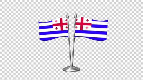 Flags of Abkhazia and Georgia Waving on a Stand