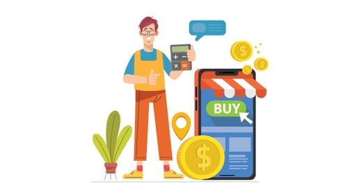 Flat Design Illustration of Online Shopping Costs Calculation