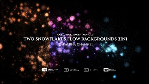 Two Snowflakes Flow Backgrounds 3in1 on alpha channel (Gold, Blue, Magenta and violet)