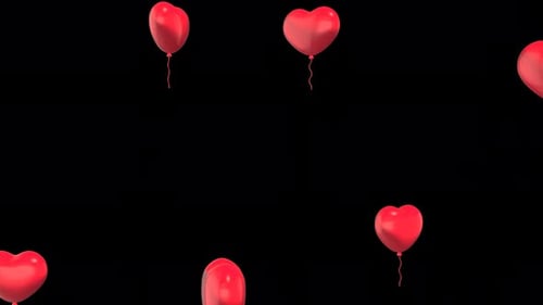 Glossy Red Heart Balloons Floating Upwards