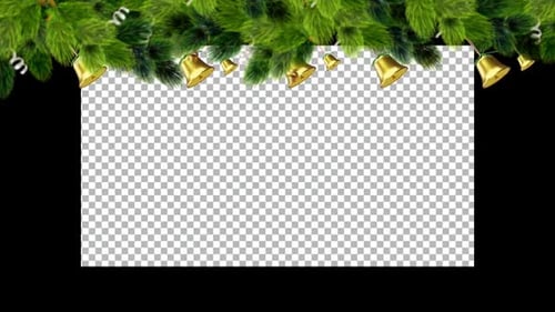 Decorative Christmas Frame with Golden Bells and Fir Branches