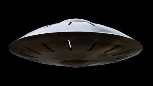 Futuristic UFO Flying Saucer Rotating on Alpha Channel