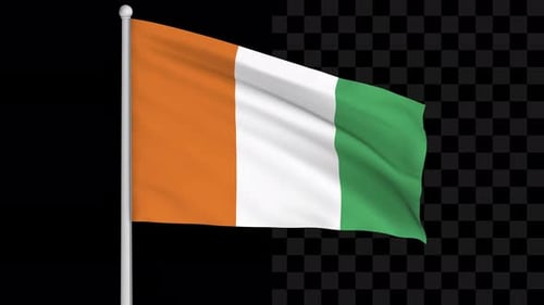 Côte d'Ivoire National Flag Waving with Transparent Background