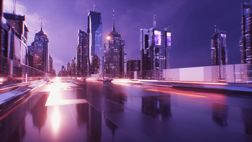 Futuristic City With Sci Fi Skyscrapers And Endless Road Cinematic Backdrop Loop