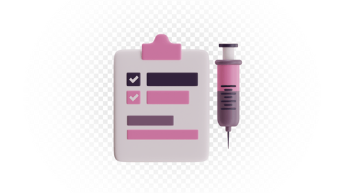 3D Rendering of Medical Clipboard with Checklist and Syringe for Healthcare Vaccination