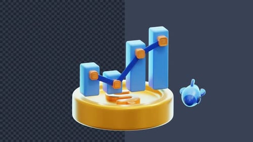 3D Animated Rocket and Growing Bar Chart for Financial Success