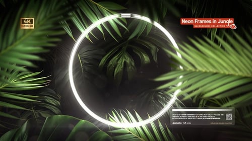 Circular Neon Frame In Jungle Leaves