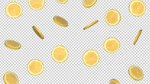 Falling Lemon Slices Animation Background on Alpha Channel, Loop