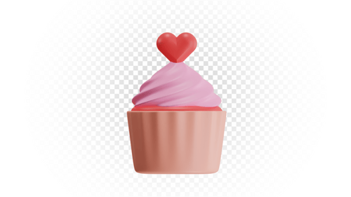 3D-Rendering eines köstlichen rosa Cupcakes mit rotem Herzaufsatz