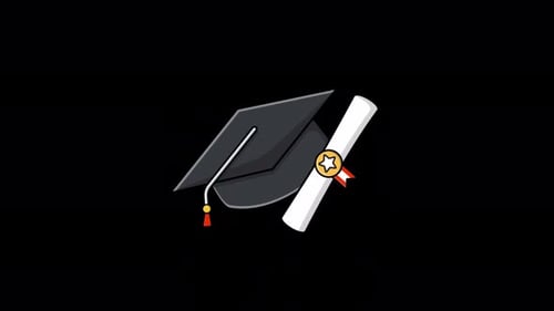 Flat Design Animation of Graduation Cap and Diploma