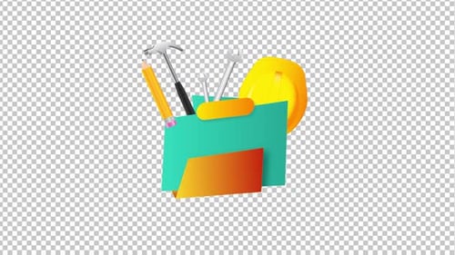 Animated Folder Icon Revealing Construction Tools