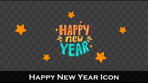 Animated Happy New Year Text with Stars and Confetti