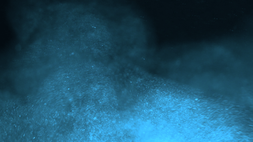 Teal Particle Cloud Rising on Black Background