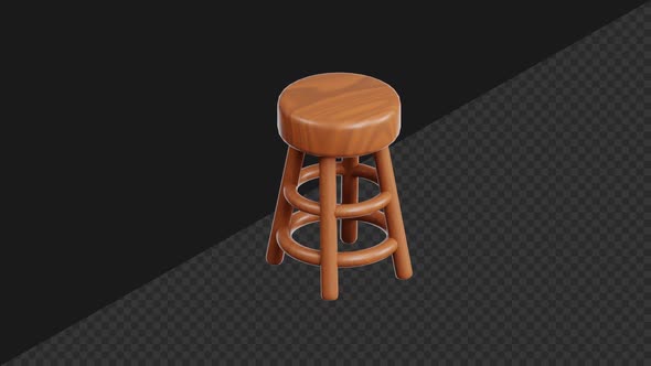 Rotating 3D Wooden Stool Animation with Transparent Background ...