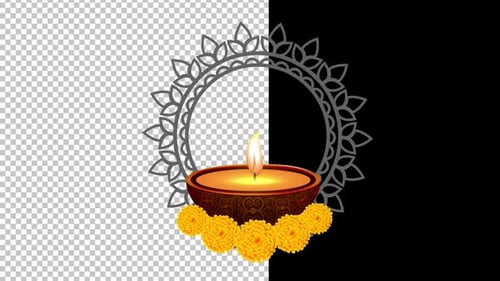 Diwali Puja traditionnel avec fleur de Diya Alpha Channel