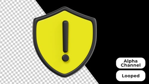 3D Animated Shield Warning | Alpha Channel