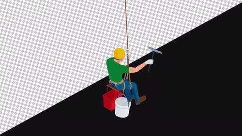 Glass cleaning man | Alpha Channel