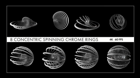 Eight Concentric Spinning Chrome Ring Loop Animations, Elements Motion ...