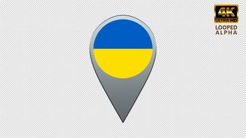 Rotating 3D Map Pin with Ukraine Flag