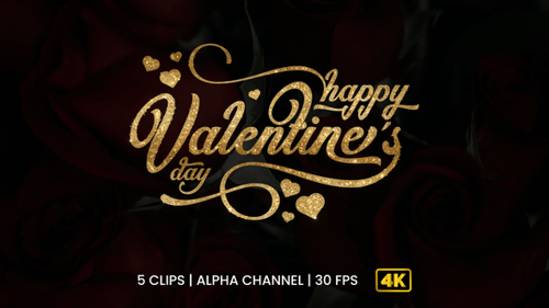 Handwritten Gold Glitter Happy Valentine's Day Text Animation