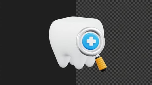 3D Animated Dental Checkup with Magnifying Glass and Medical Cross