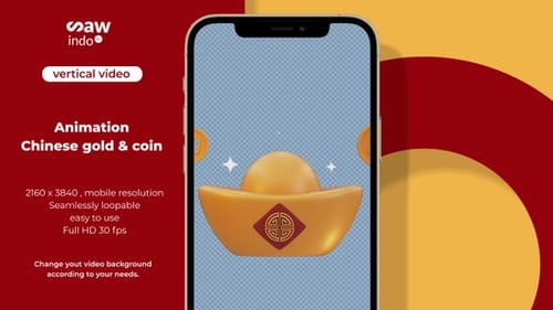 3D Vertical Gold Ingot Prosperity Loop Animation tranparent