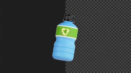 3D Blue Plastic Bottle with Recycling Icon Animation