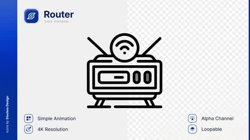 Animated Flat Design Router Icon with Wi-Fi Signal