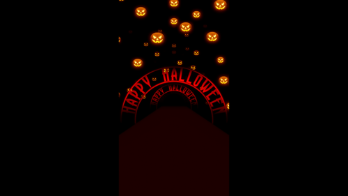 Vertical video happy halloween road tunnel with flying pumpkins