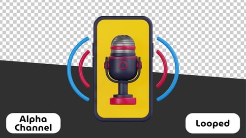 3D Animated Microphone Icon with Sound Waves on Smartphone Screen