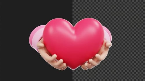 Animated 3D Hands Holding and Revealing a Pink Heart
