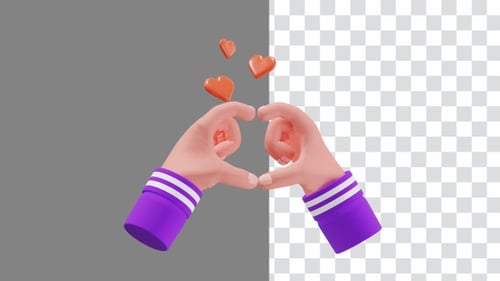 3D Animation of Heart Hand Gesture | Alpha Channel