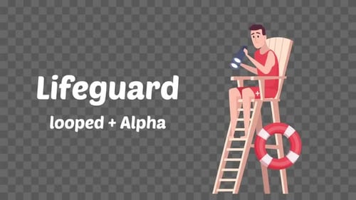 Animated Lifeguard Character Looking Through Binoculars Loop
