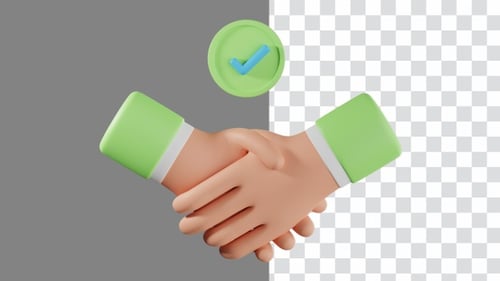 3D Animated Handshake with Checkmark for Business Agreement