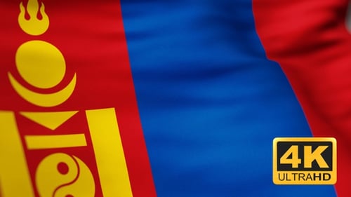 Realistic Waving Mongolian Flag Closeup Loop Animation