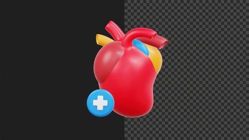 Pulsing 3D Heart with Medical Cross Icon