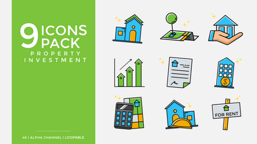 Animated Property Investment Icons Pack in Line Art Style