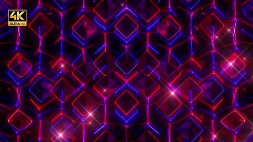 Glowing Blue And Red Cubes 4K