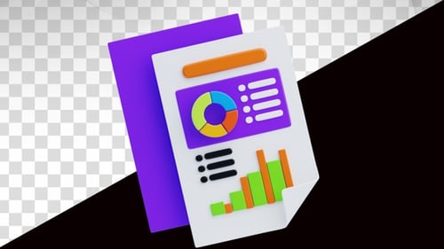 3D Animated Business Report Document with Data Charts