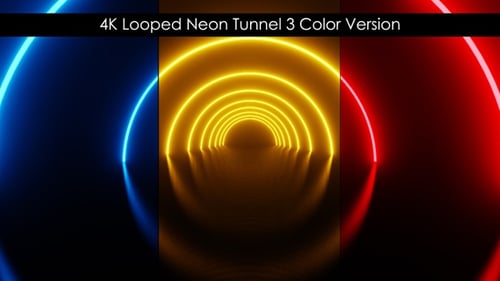 4K Looped Neon Tunnel 3 Color Version