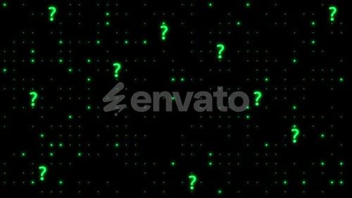 Animated Glowing Question Marks Loop on Digital Grid Background
