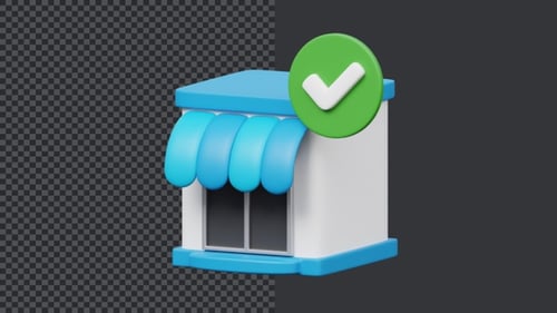 3D Store with Check Mark Animation