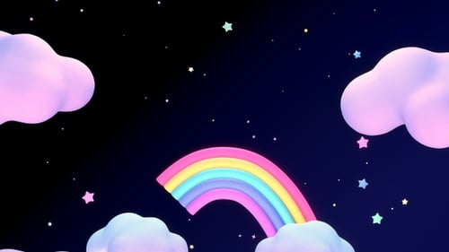 Whimsical Rainbow and Fluffy Clouds Reveal Animation