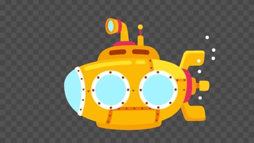 Animated Cartoon Submarine Floating with Bubbles
