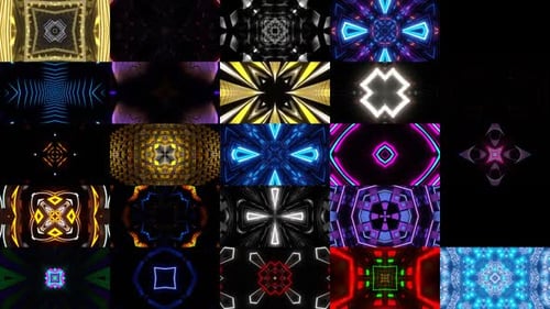 Dynamic Neon Geometric Kaleidoscope Backgrounds Loop Pack