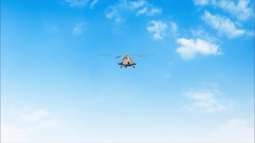 Military Helicopter Animation Flying Against Clear Blue Sky