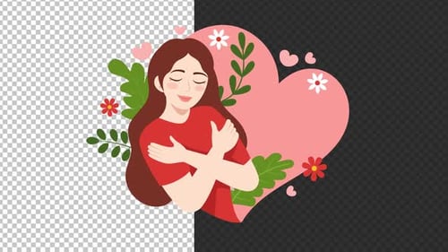 Flat Design Animation of Woman Embracing Self Love