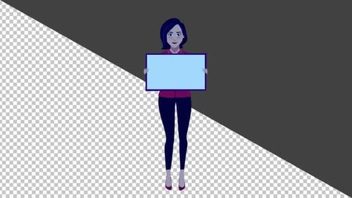 Flat Design Animated Woman Holding Blank Sign